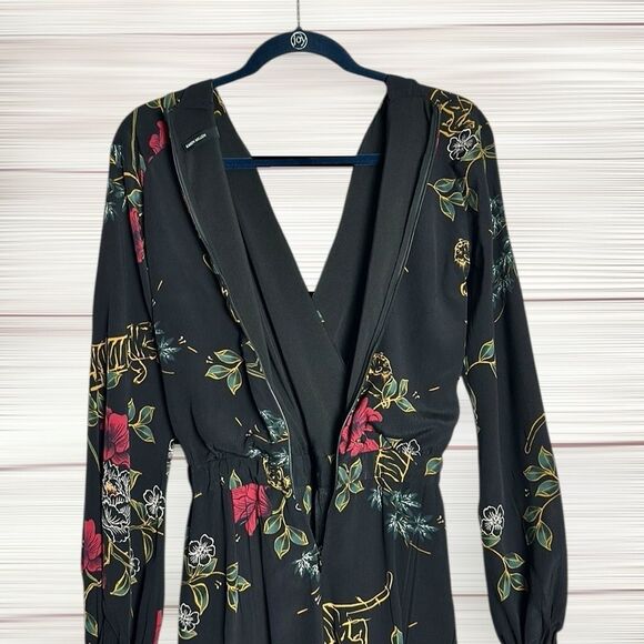 Karen Millen Faux Wrap Jumpsuit Black Tropical Floral Print Long Sleeves US 2 - Picture 3 of 14